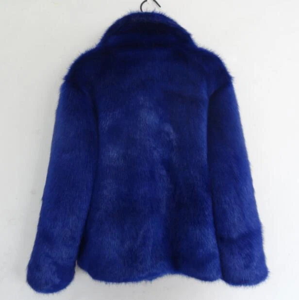 Men's Chic Big Lapel Luxury Winter Blue Faux Fur Coat Snow Warm Thicken Peacoat - Изображение 2 из 4