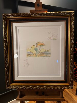 Umbrella Man V Angel with Heart Sailboat by Peter Max Etching with Hand coloring