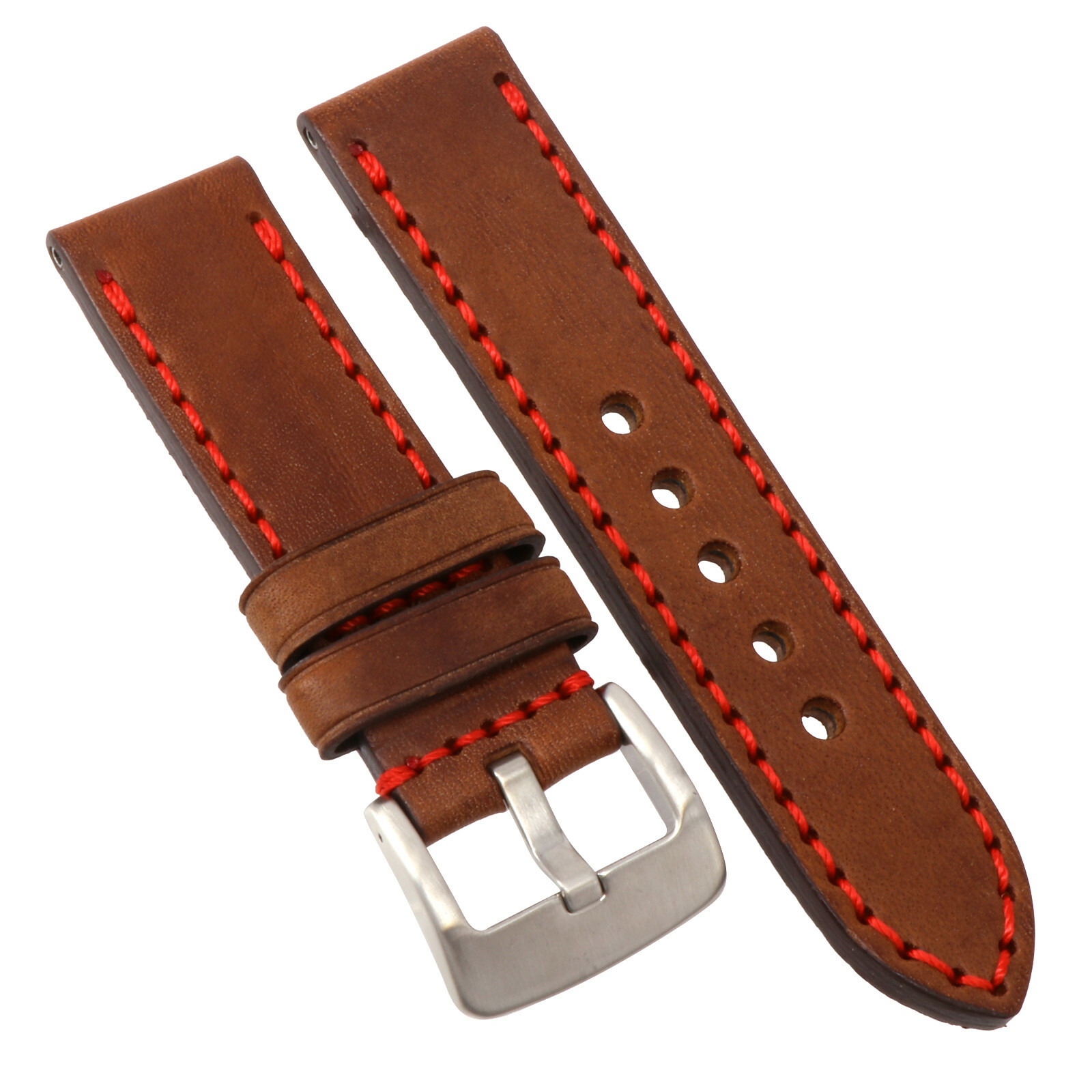 22mm COW Leather Strap Brown Watch Band for INVICTA w/ Heavy Duty