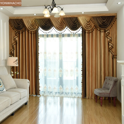 high-end thick Italian velvet light tan cloth blackout curtain valance B623*