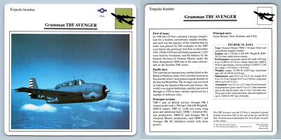 Grumman TBF Avenger - Torpedo Bomber - Warplanes Collectors Club Card