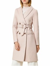 Allegra K Women's Double Breasted Belted Lapel Long Wool Coat