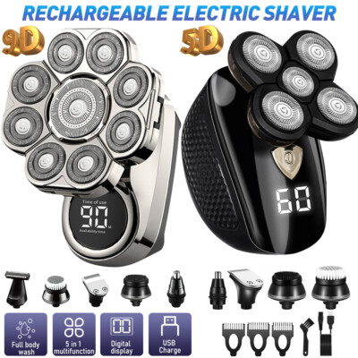 Electric Shaver Mens Cordless Rechargeable Wet/Dry Skull Bald Head Rotary Razor