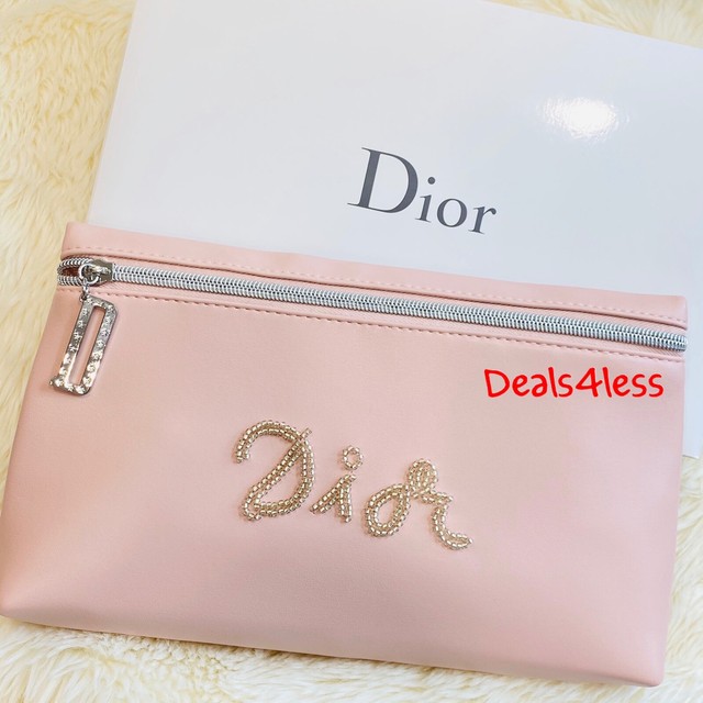 DIOR POUCH BAG GLITTER BEADED BLING ZIP MAKEUP TOILETRY COSMETIC CASE