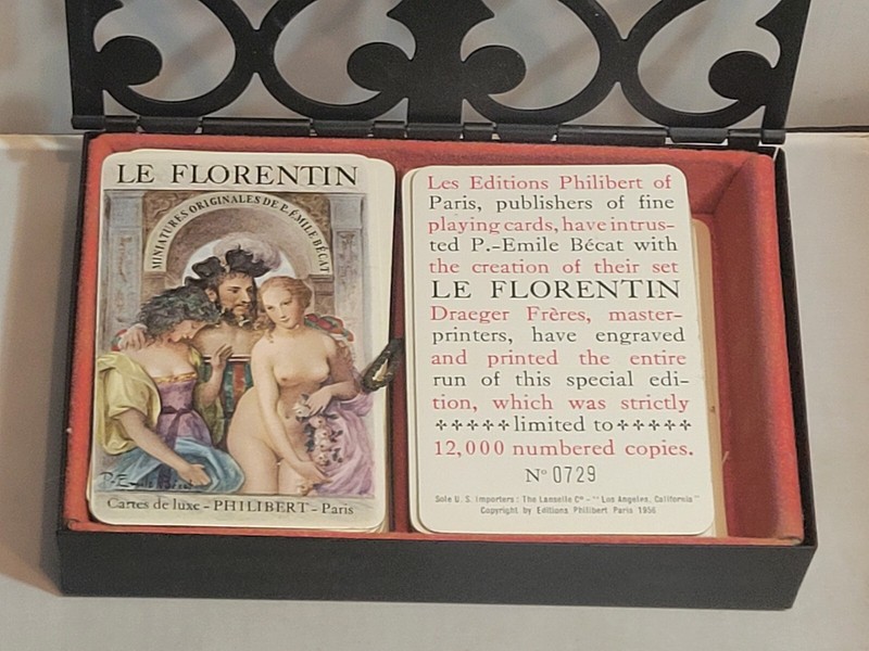 2 Wonderful  Erotic French Le Florentin Decks Playing Cards Metal Case