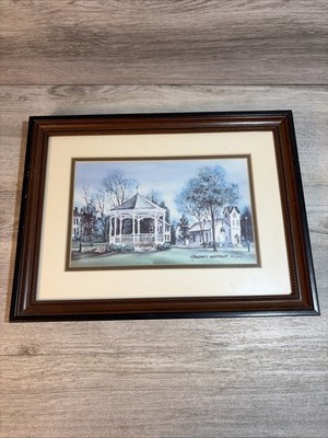 Gretchen Bierbaum Numbered Print Matted & Framed Small Town w/Gazebo 9.5'' x 6''