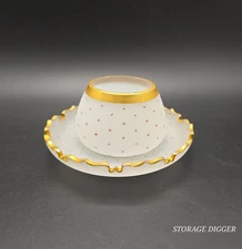 Vintage Bohemian Jeweled Porcelain Teacup & Saucer? White Gold Accent Decorative