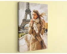 Parisian Woman Canvas Impressionist Eiffel Tower Art Hand Stretched Print