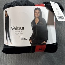 Felina Velour Women  s Hoodie  Jogger Set Black Size M Cozy Loungewear