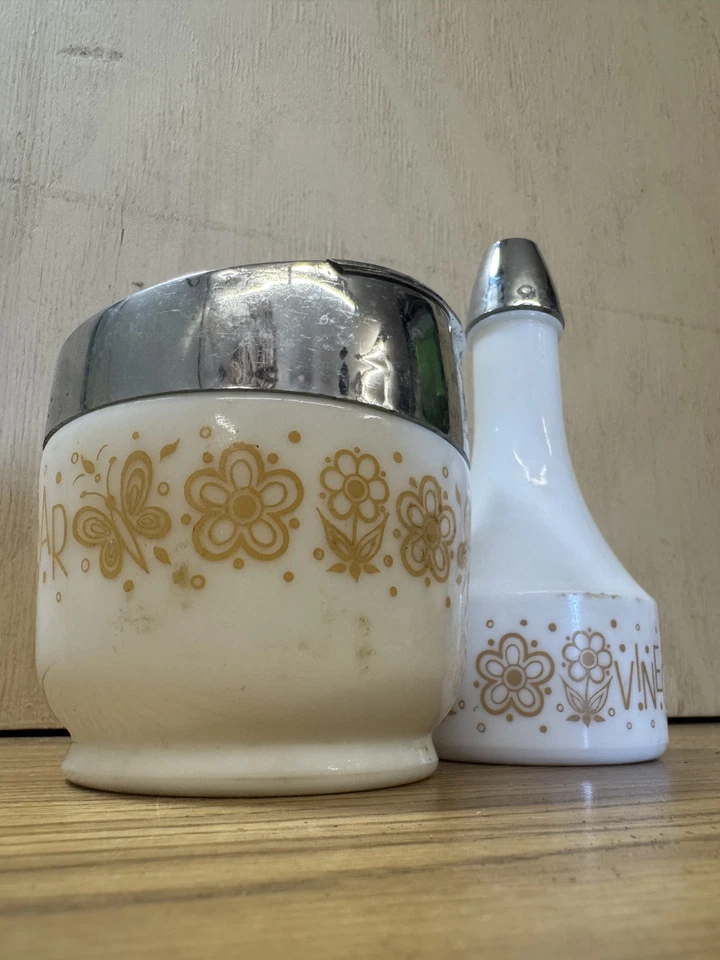 GEMCO CORNING CORELLE MARIPOSA ORO 6 7/8" Vinagre Coctelera Azúcar Cuenco Abuela Foto 2 de 4