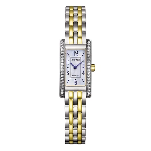 Citizen Eco-Drive Mother Of Pearl Crystal Dial & Two Tone Bracelet Watch - New