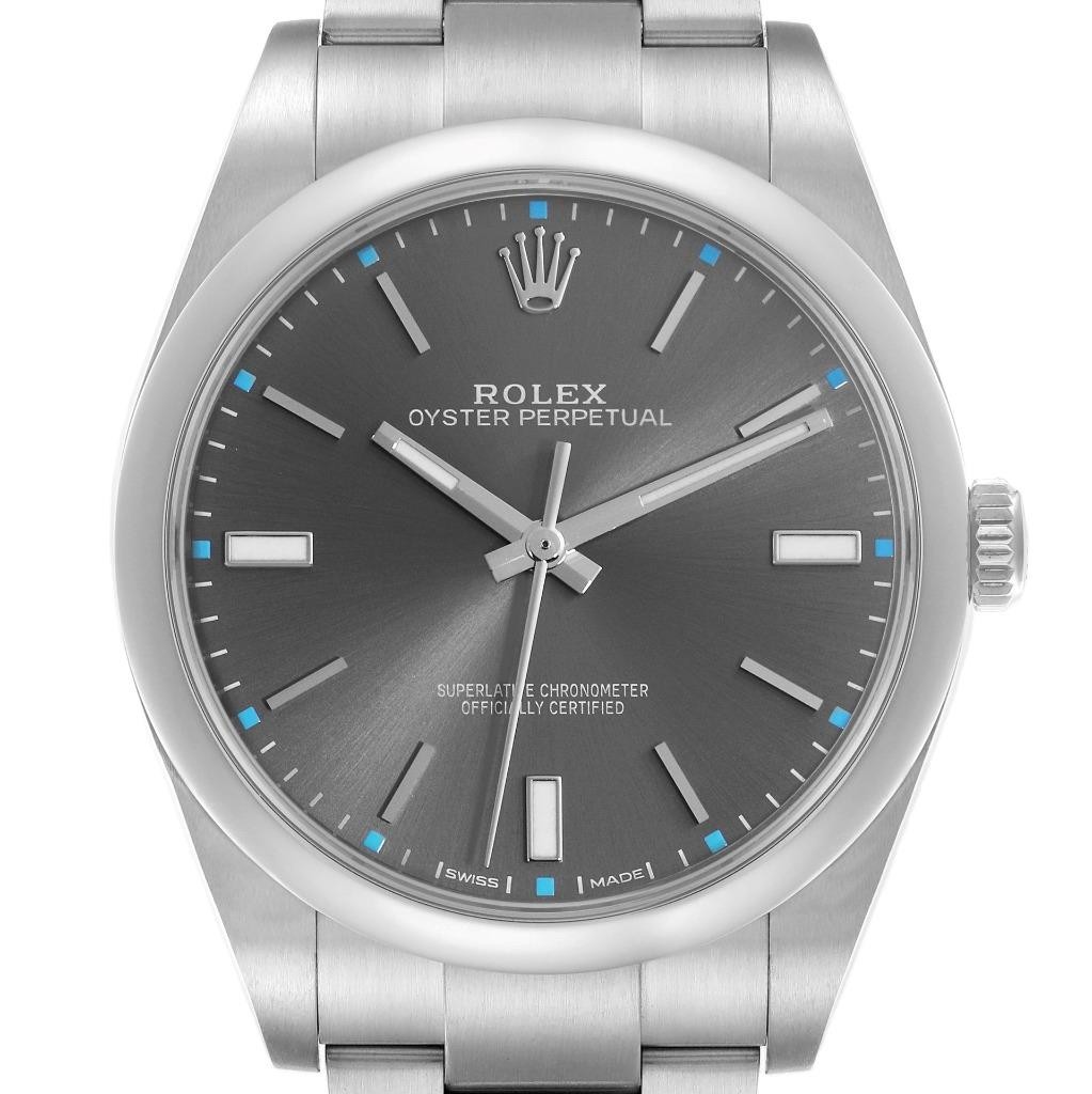 Rolex Oyster Perpetual 39mm Rhodium Dial Steel Mens Watch 114300