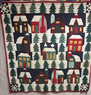 Vintage Hand Quilted Houses Barns Christmas Quilt 50x50 #469