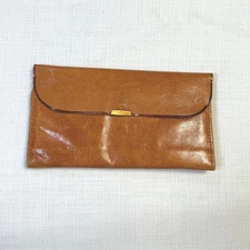 VTG Unbranded Brown Leather Tri Fold Wallet Clutch with Mirror and Snap Closure