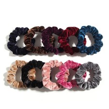 Pack of 10 Small Velvet Scrunchies for Women Hair Accessories, Mini Thin Elas...