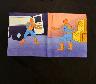 Marvel SPIDER-MAN Spider-MEME Pointing at Spider-Man Black Shirt Men s Size XL