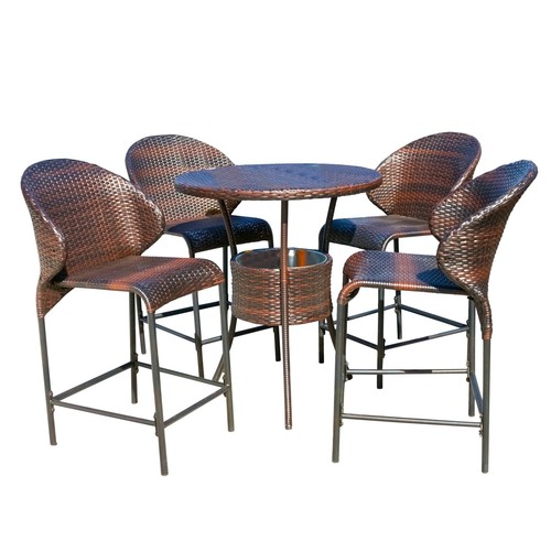 Multibrown Wicker Outdoor Bistro Bar Set with Ice Pail by Multi-Brown N/A