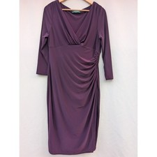 Lauren Ralph Lauren Faux Wrap Sheath Dress Womens L Plum Ruched Jersey Stretch