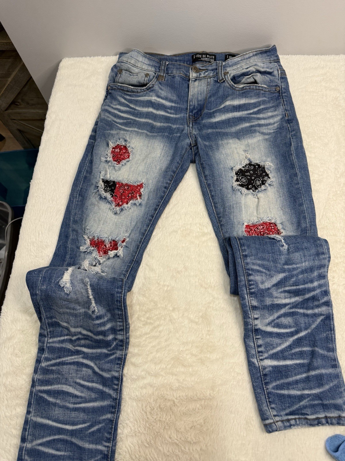 Côte de Nuits Patchwork Distressed Slim Straight … - image 2