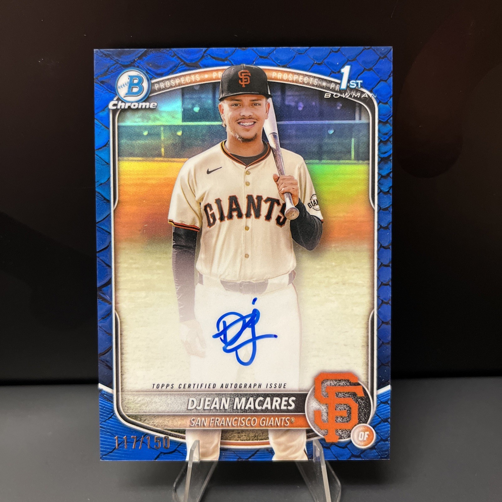 2025 Bowman Chrome Djean Macares Auto Reptilian Blue /150 1st Giants MS2