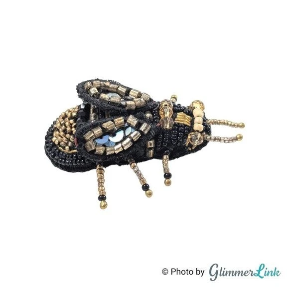 Broche prendedor Chico’s Bumble Bee negro dorado tela insecto Foto 3 de 4