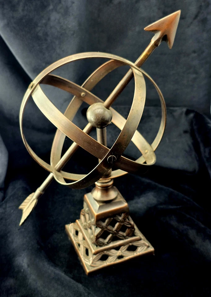 Esfera armilar de metal vintage decoración acabado bronce globo escultura escritorio acento Foto 3 de 4