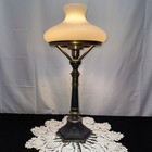 Vintage French Sinumbra Art Deco Black & Brass Table Lamp w/Milk Glass Shade
