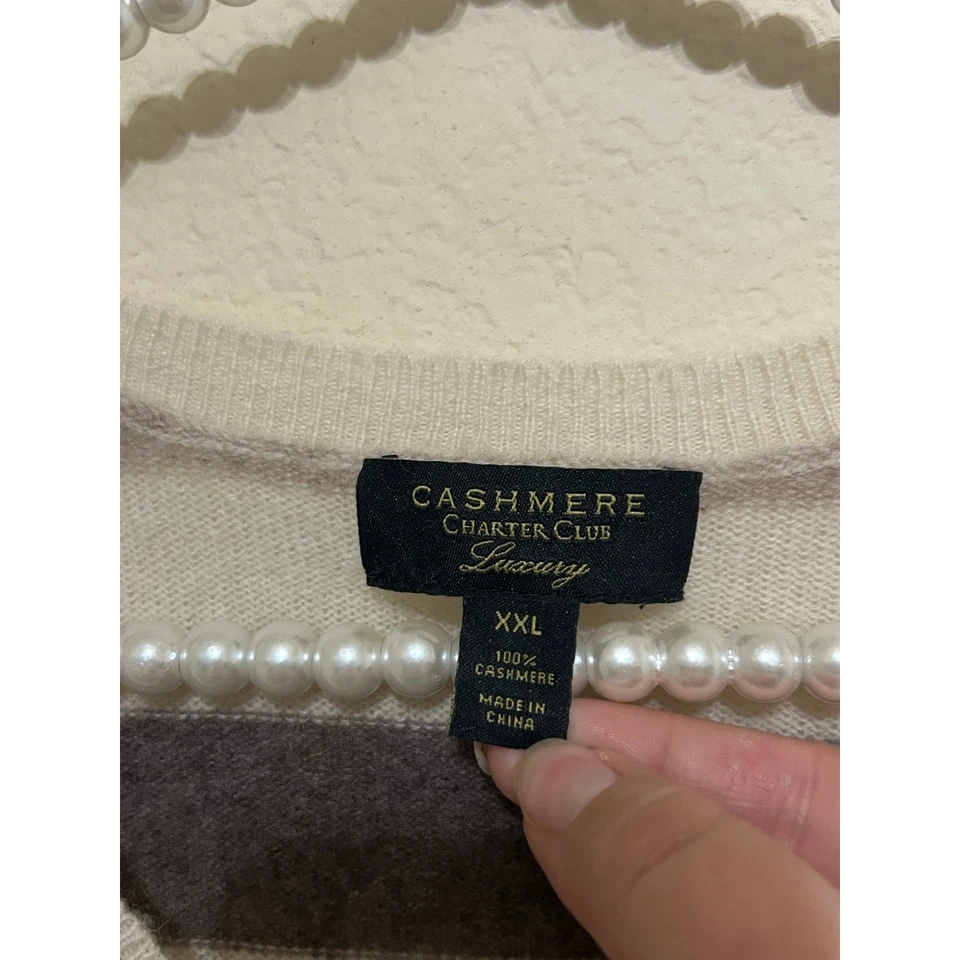 Suéter Charter Club Cashmere feminino tamanho XXL listrado pulôver gola V jumper - Imagem 3 de 4