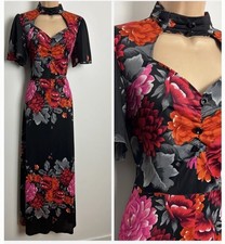 Vintage Maxi Floral Print Sweetheart Cutout Neckline Small Whimsygoth