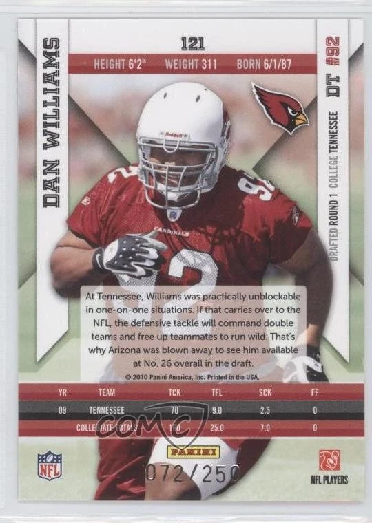 2010 Panini Epix Rookie Silver /250 Dan Williams #121 Rookie RC - Image 2 of 2