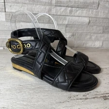 KURT GEIGER Mayfair Black Quilted Leather Ankle Strap SANDALS Black NEW Size 36