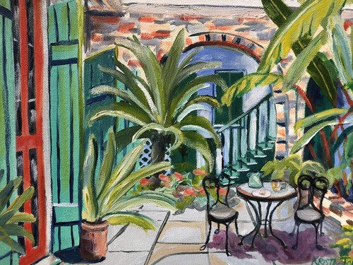 K C JONES Art CREOLE COURTYARD Print French Quarter New Orleans Louisiana - 第 1/11 張圖片