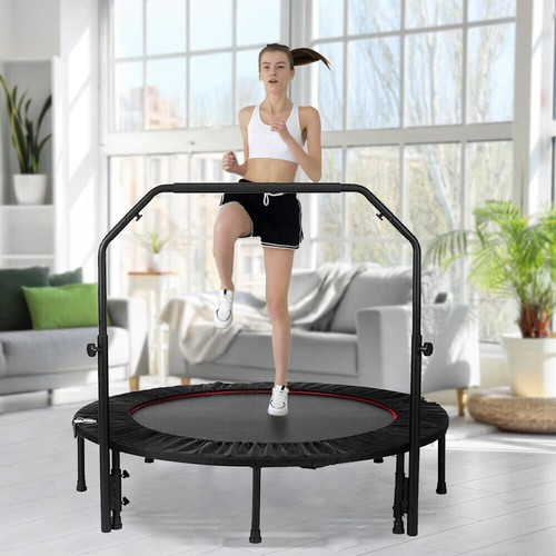 Foldable Trampoline 48" 300lb Fitness Rebounder w/ Adjustable Handle for Adults