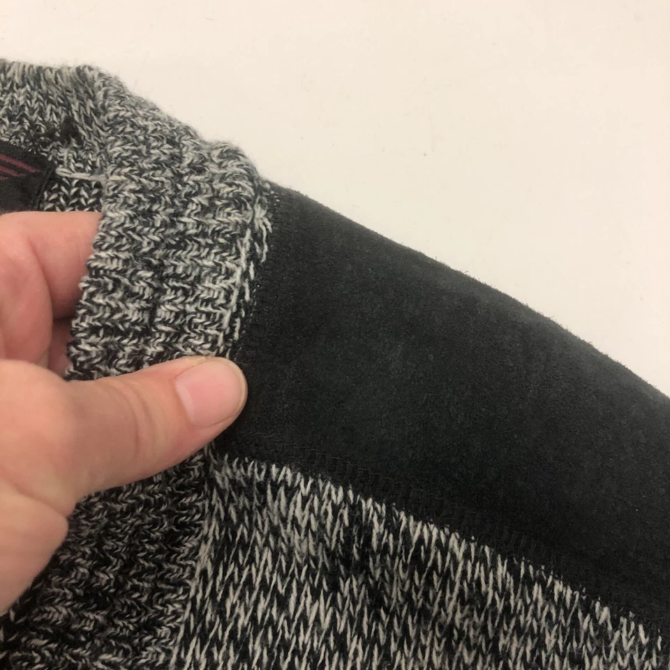 Cárdigan De Colección Años 80 90 IOU Sal Pimienta Tejido Suéter Gamuza Biggie Jumper CUERO Foto 3 de 4