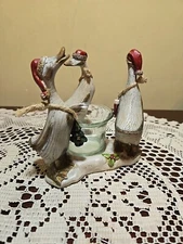 3 Holiday Christmas Ducks Candle Holder Tii Collections Resin 4" Folk Art Gift!