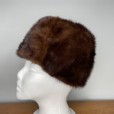 Authentic 50’s Vintage Ohrbach's Oval Room Brown Mink Fur Pillbox Hat