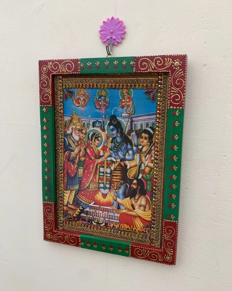 Moldura para fotos Shiva Parvati, moldura feita à mão Shiv Parvati Vivah/casamento - 9x12 polegadas - Imagem 3 de 4