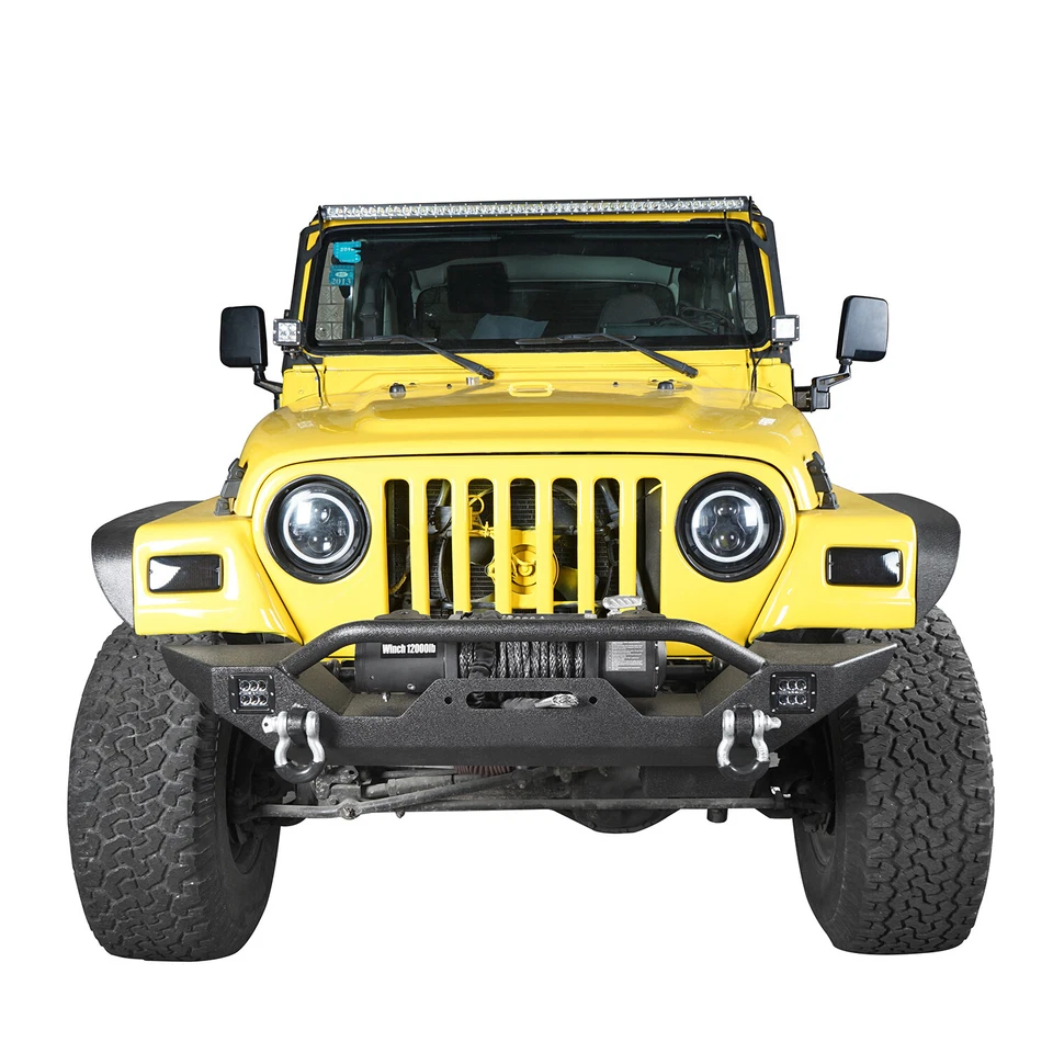 Parachoques delantero con placa de cabrestante y 2 luces LED de 18 W para Jeep Wrangler TJ 1997-2006 Foto 3 de 4