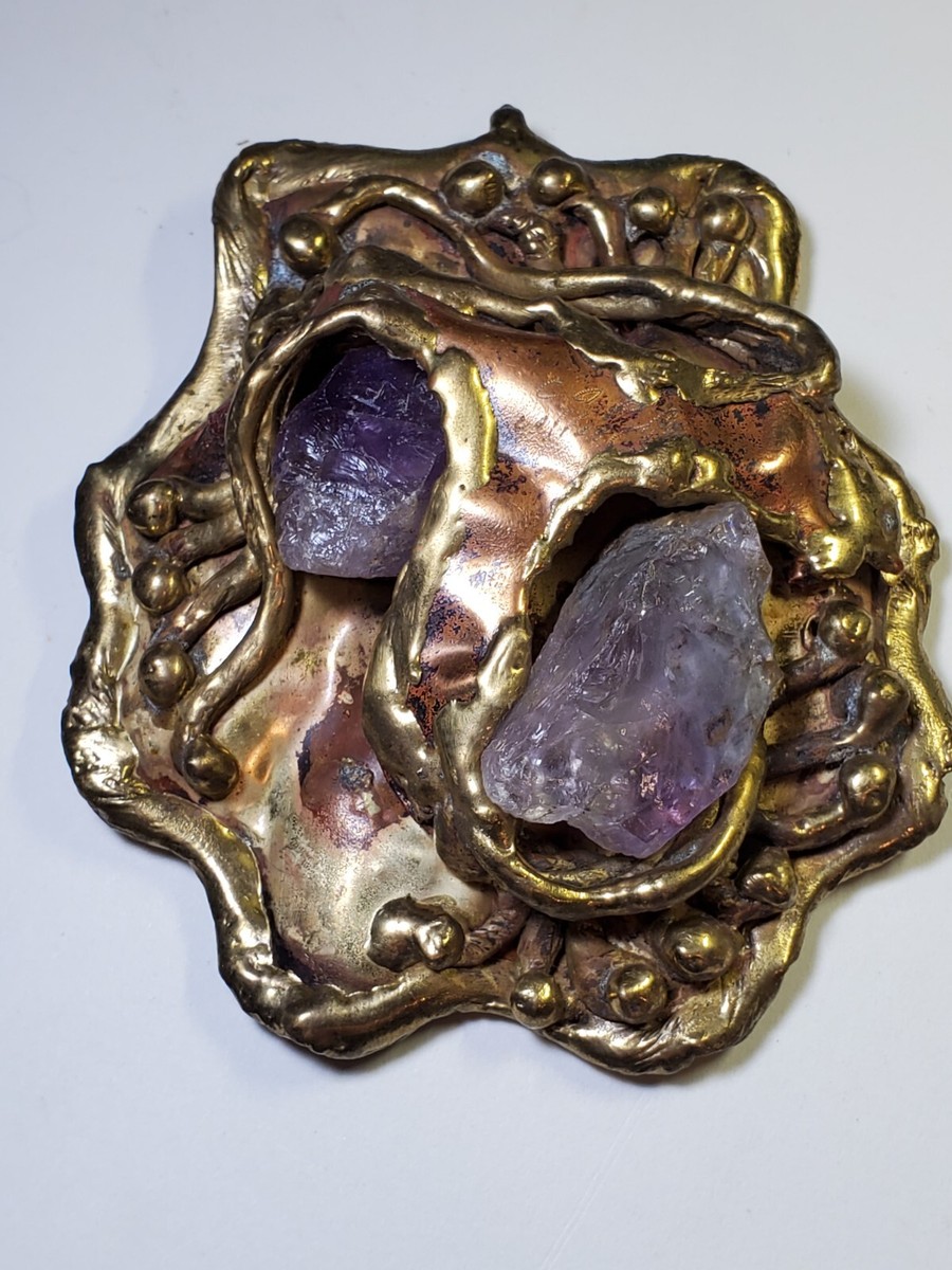 Carvalhu Brutalist Belt Buckle Brass Copper Amethyst. 321 | eBay