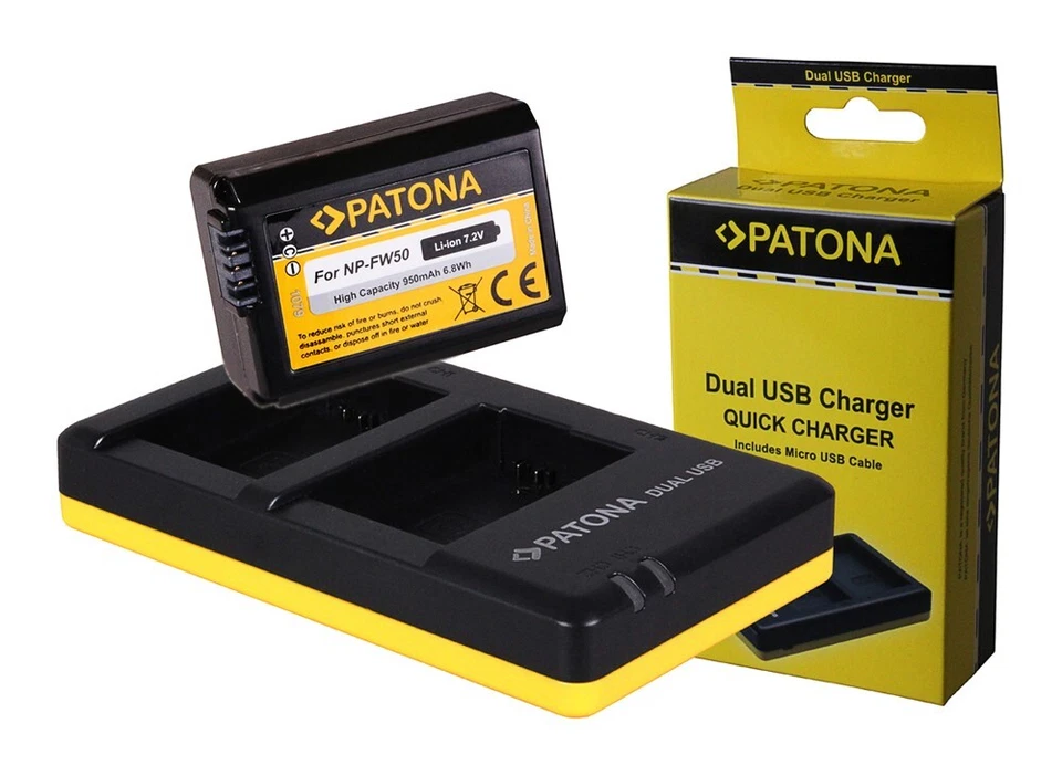 MARKENLOS Batteria Patona + doppio caricatore Sony Alpha 6000, 6100, 6300, 6400, 6500 - NP-FW50