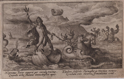 C. DE PASSE `NEPTUN BEENDET DIE FLUT; DEUKALION / OVID´ H. 852, KUPFERSTICH 1607
