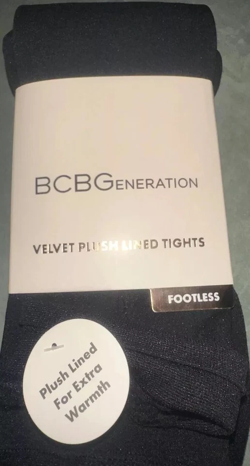 Medias BCBGeneration Terciopelo Felpa Forradas de Vellón 1 Par Sin Pies Negras Talla Md/Lrg Foto 3 de 4