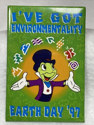Disney Button Pin Jiminy Cricket Earth Day 1997 I've Got Environmentality