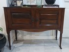 Walnut Antique Sideboard Buffet Cabinet 2 Doors With Lock On Casters
