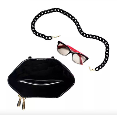 NIP BETSEY JOHNSON POLARIZED SUNGLASSES LIP CASE CHAIN NECKLACE BLACK SET 3 PCS.