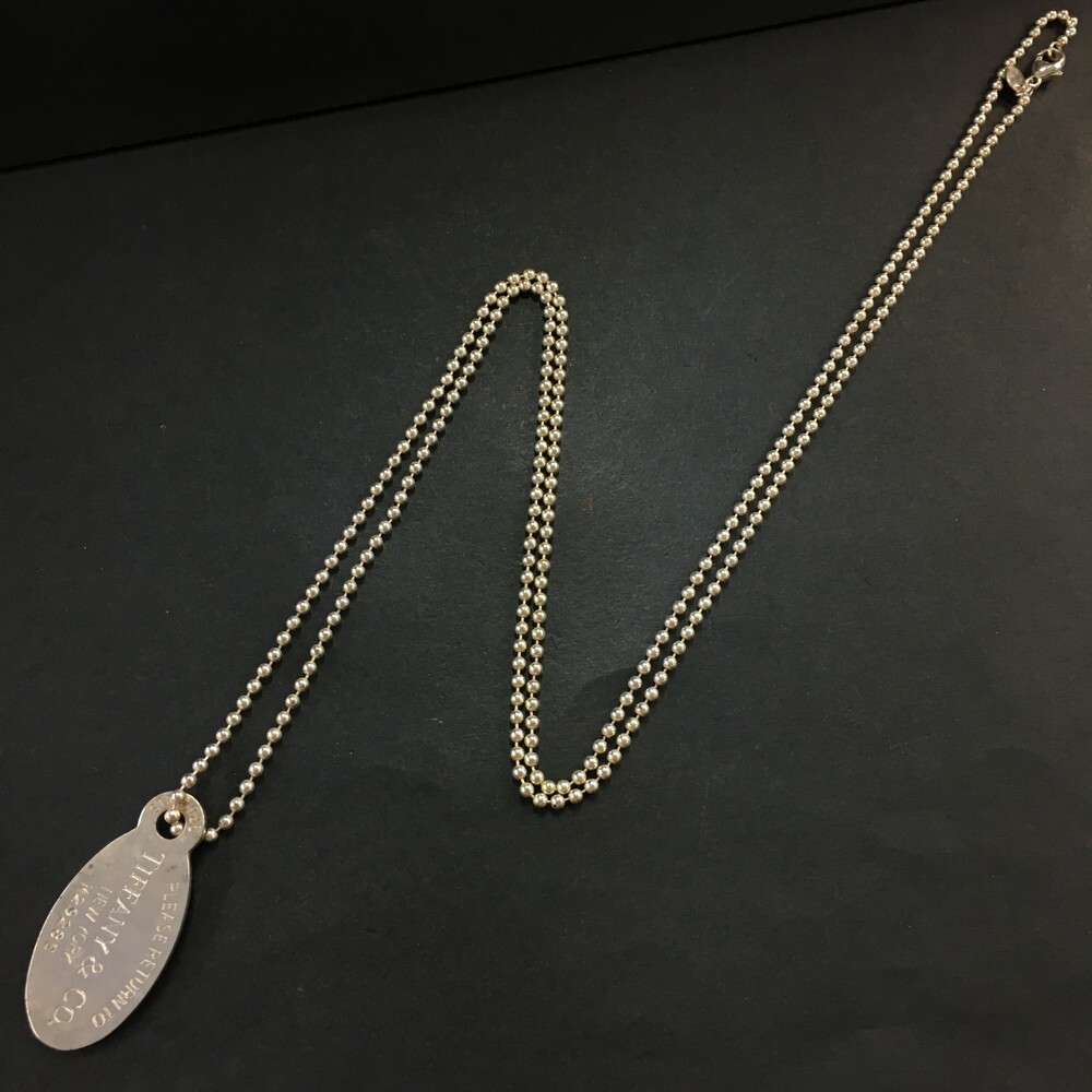TIFFANY&CO. Silver 925 Please Return to Tag Ball Chain Pendant Necklace/2AF2239