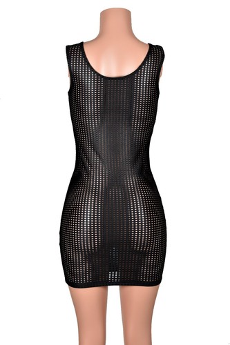 Shiny Black Peep Mesh Bodycon Mini Dress XS S M L XL sheer stretch lingerie goth - Picture 6 of 11