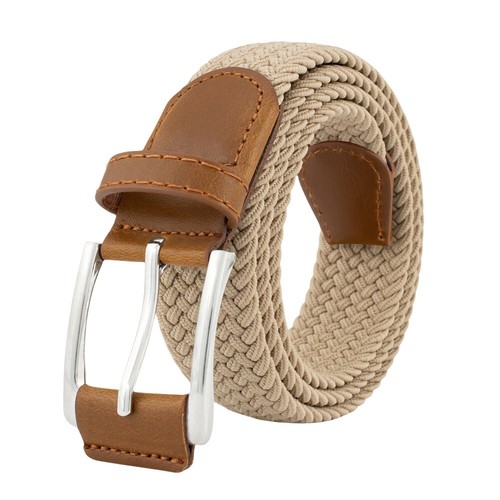 Men Woven Elastic Belt Alloy Pin Buckle Knitted Canvas Faux Leather Waistband - Picture 6 of 10