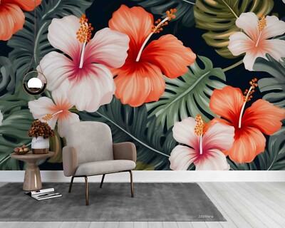 3D Flowers Leaves Watercolor Self-adhesive Removable Wallpaper Murals 19