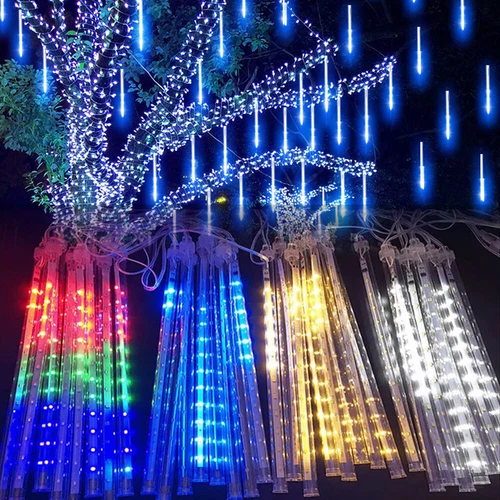 LED Meteor Shower Snow Falling Rain Lights Waterproof Cascading Outdoor Lights - Picture 1 of 22